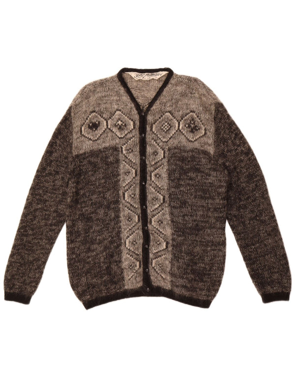 Suéter cardigã feminino vintage de grandes dimensões IT 48 XL cinza Fair Isle Mohair