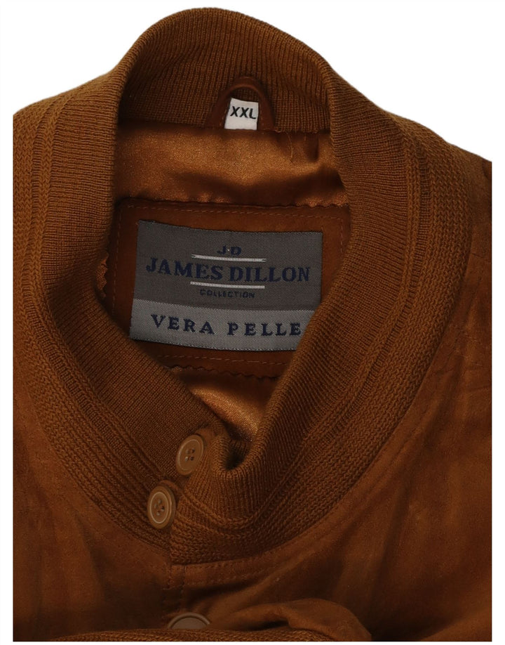 Jaqueta bomber masculina de camurça James Dillon Reino Unido 44 2XL couro marrom