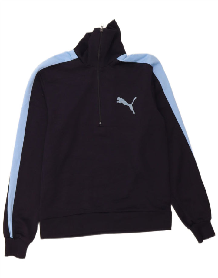 Moletom masculino PUMA com gola com zíper e moletom médio azul marinho colorblock