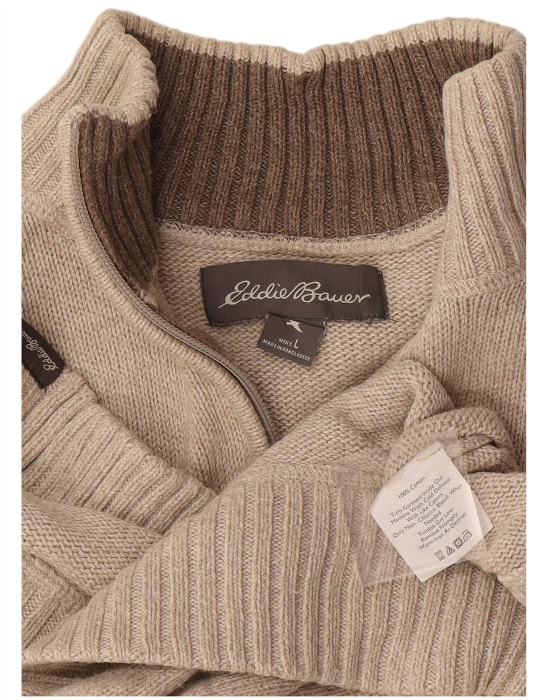 Suéter masculino Eddie Bauer com zíper e gola grande de algodão bege