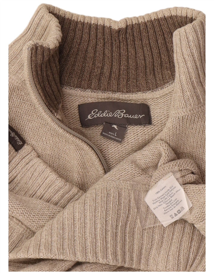 Suéter masculino Eddie Bauer com zíper e gola grande de algodão bege