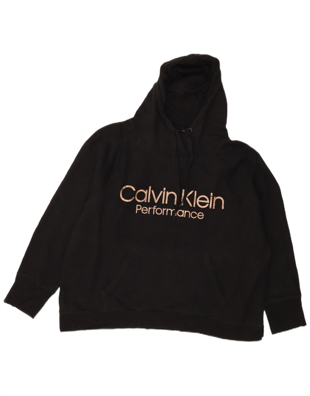 CALVIN KLEIN Suéter feminino com capuz gráfico grande tamanho UK 18 XL algodão preto
