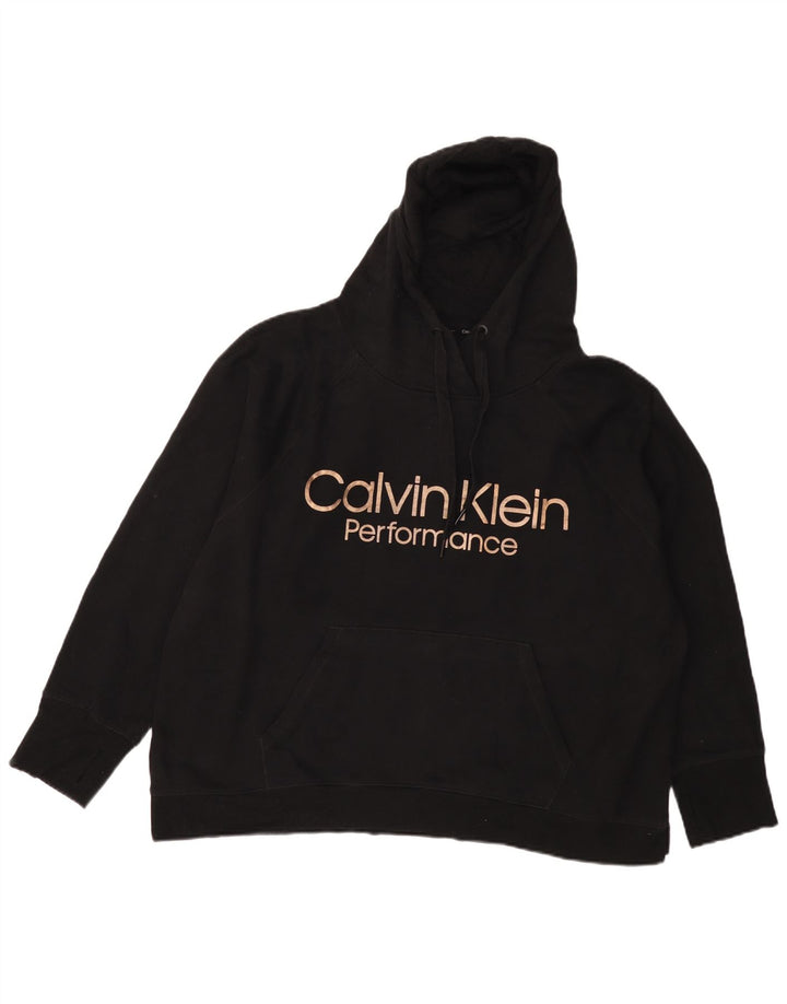 CALVIN KLEIN Suéter feminino com capuz gráfico grande tamanho UK 18 XL algodão preto