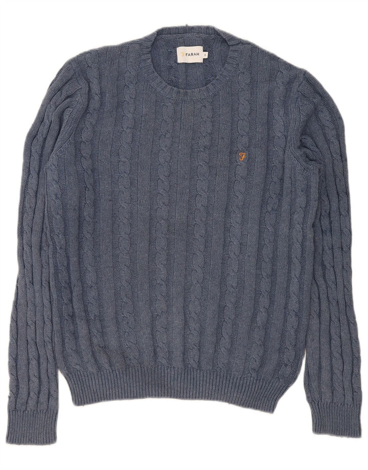 Suéter masculino Farah com gola redonda, pequeno algodão azul marinho