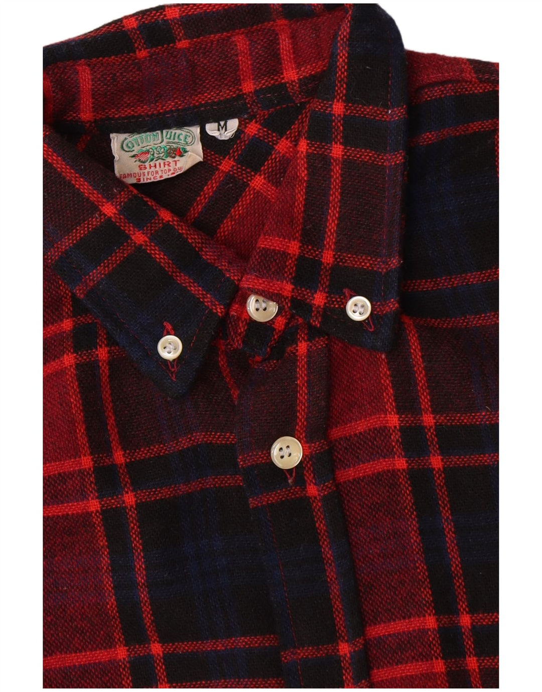 Camisa masculina vintage de flanela de algodão xadrez vermelho médio