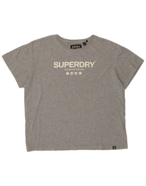 Camiseta feminina superdimensionada SUPERDRY com estampa gráfica UK 16 grande algodão cinza