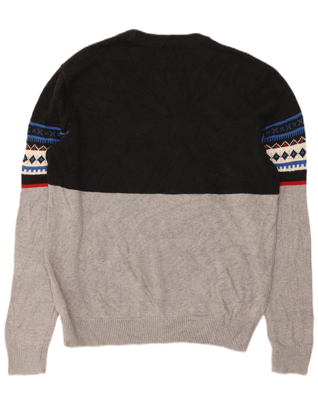 Suéter masculino Chaps com gola redonda grande cinza Fair Isle algodão