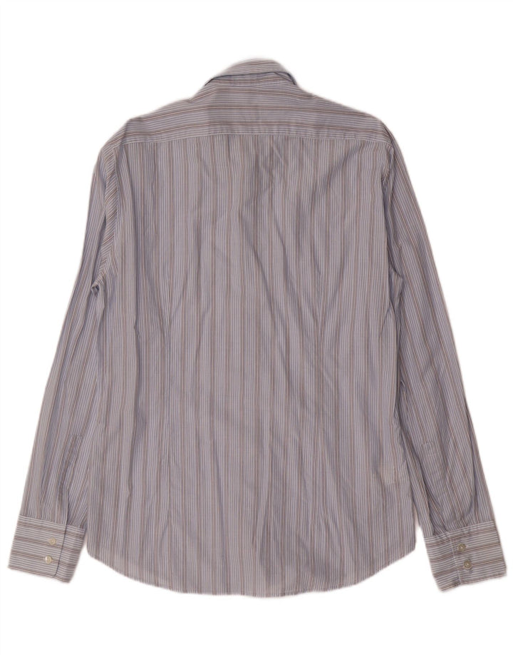 Camisa masculina de ajuste regular HUGO BOSS algodão listrado azul médio
