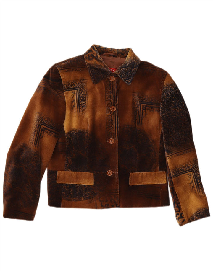 Jaqueta blazer feminina de veludo com 4 botões Taifun Reino Unido 12 Paisley marrom médio