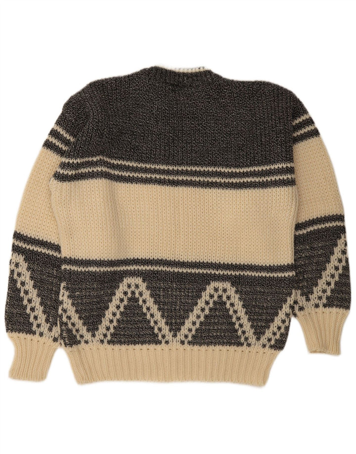 Suéter vintage masculino com gola redonda EU 50 médio off white geométrico