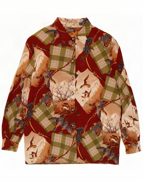 Blusa feminina vintage UK 16 grande patchwork multicolorido natureza