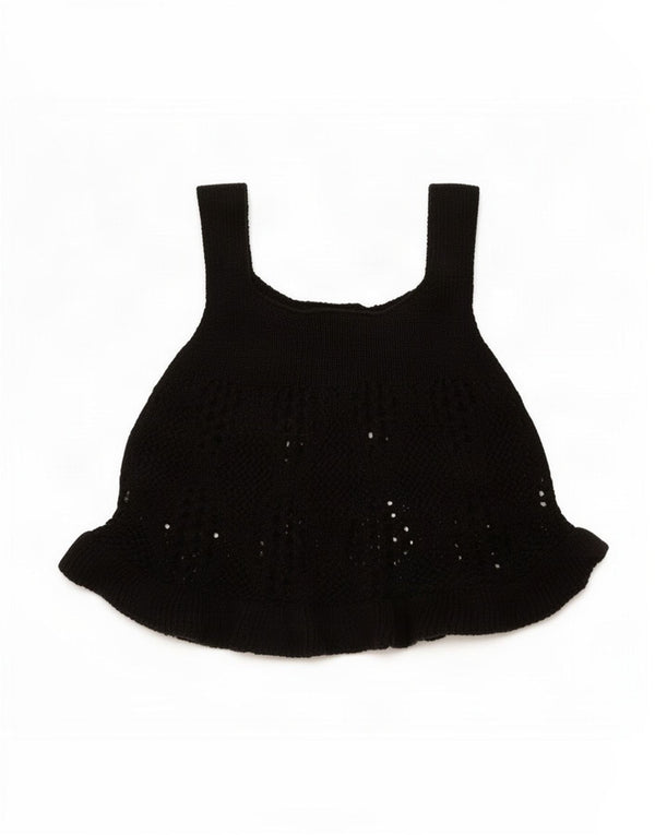 Zara Womens Knit Cami Top UK 8 Pequeno Algodão Preto