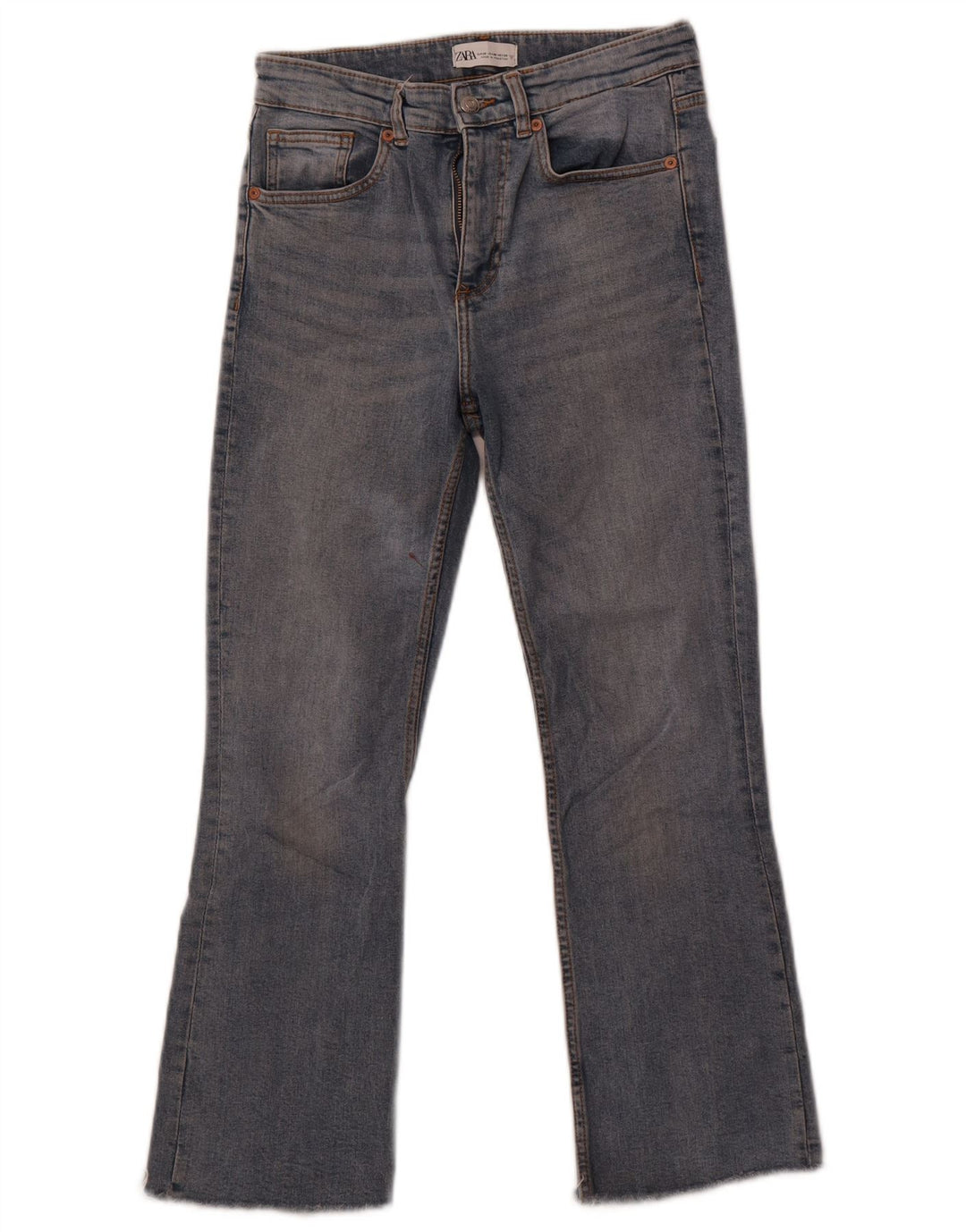 Zara Calça Jeans Feminina Crop Bootcut EU 38 Pequeno W28 L26 Azul Algodão