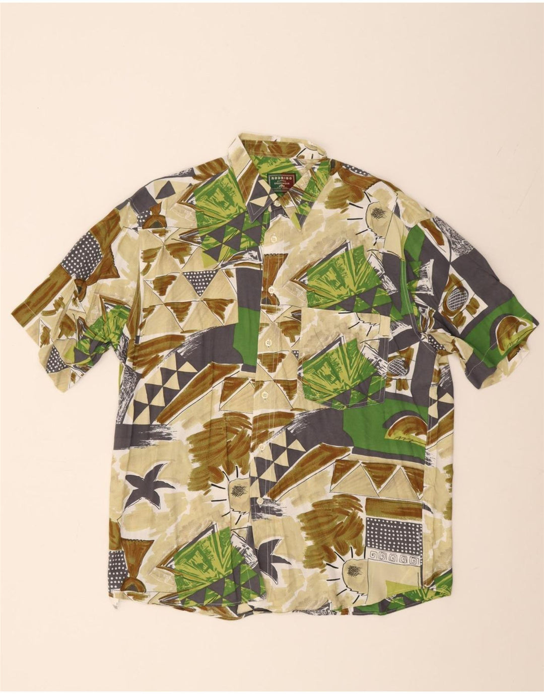 Camisa masculina manga curta Rodrigo tamanho 41 16 grande multicolorida geométrica