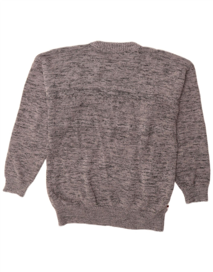 Suéter masculino VINTAGE com gola redonda grande cinza geométrico