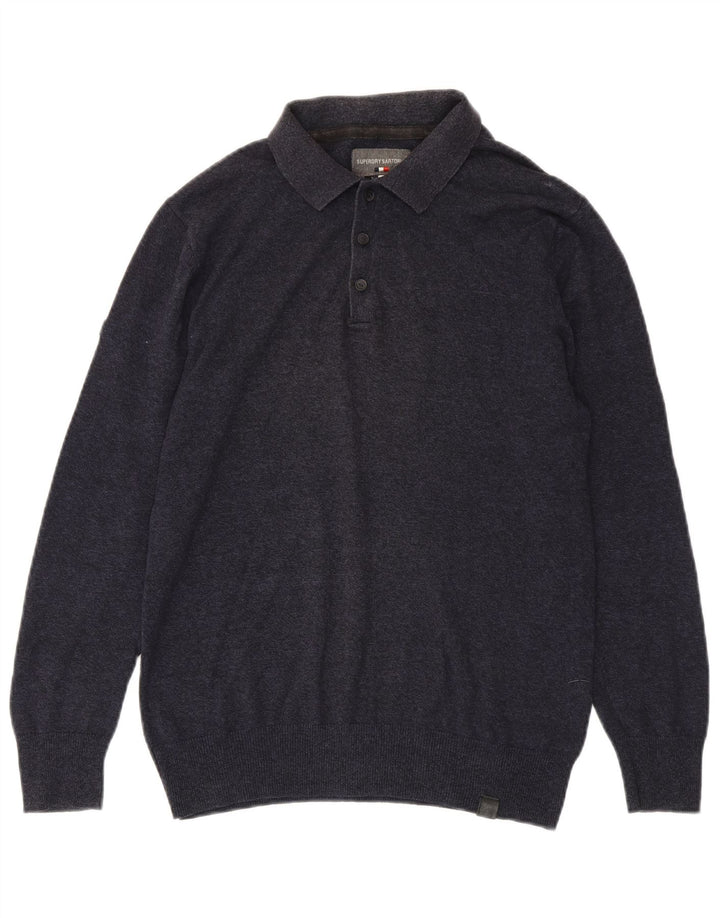 Suéter masculino SUPERDRY com gola polo e algodão azul marinho pequeno