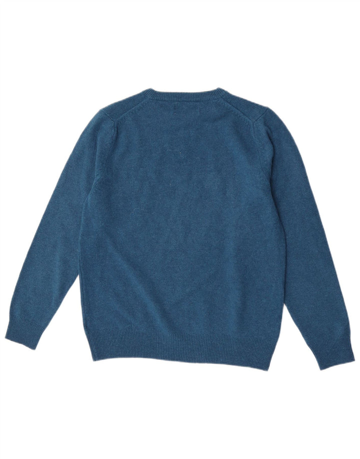 Suéter masculino Marks & Spencer com gola redonda, lã de cordeiro azul médio