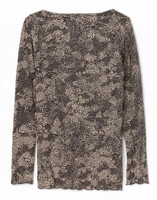 Top feminino Phase Eight manga 3/4 Reino Unido 16 grande viscose floral preta