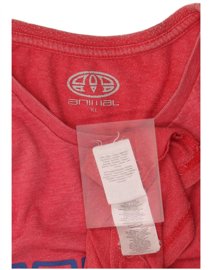 Animal Mens Graphic T-Shirt Top XL Algodão Vermelho