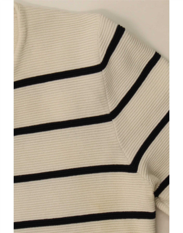 Suéter masculino Zara com decote em V pequeno listrado branco