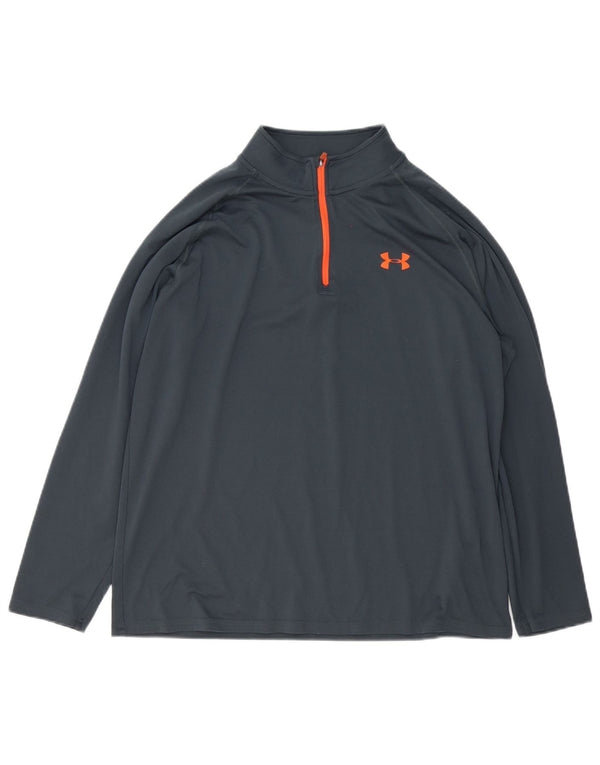 Under Armour Mens Heat Gear Zip Neck Pulôver Treino Top Grande Cinza