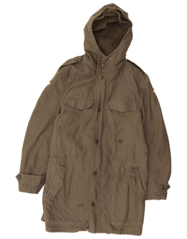 Jaqueta Parka com capuz militar masculina vintage Reino Unido 38 Exército cáqui médio