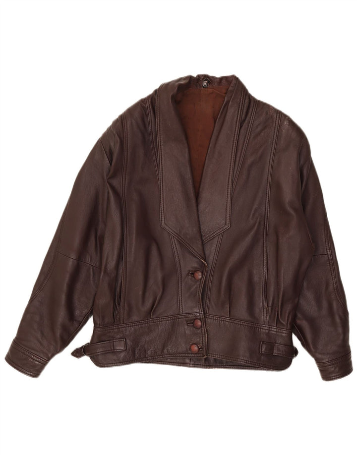 Jaqueta de couro feminina vintage UK 14 marrom médio