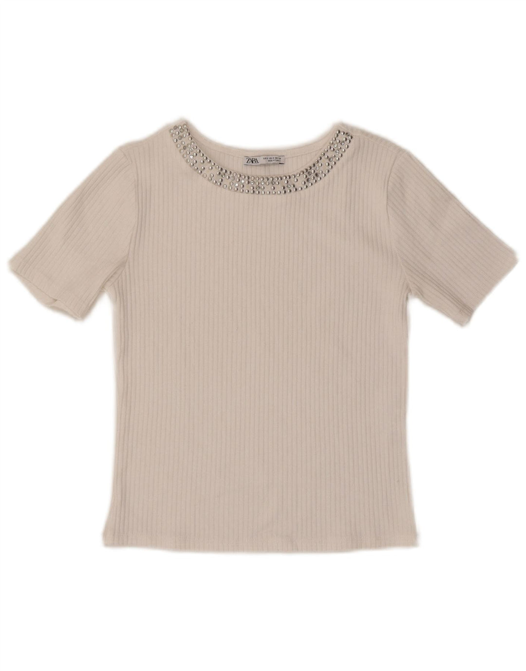 ZARA Camiseta Feminina Crop Top UK 8 Pequeno Poliéster Branco