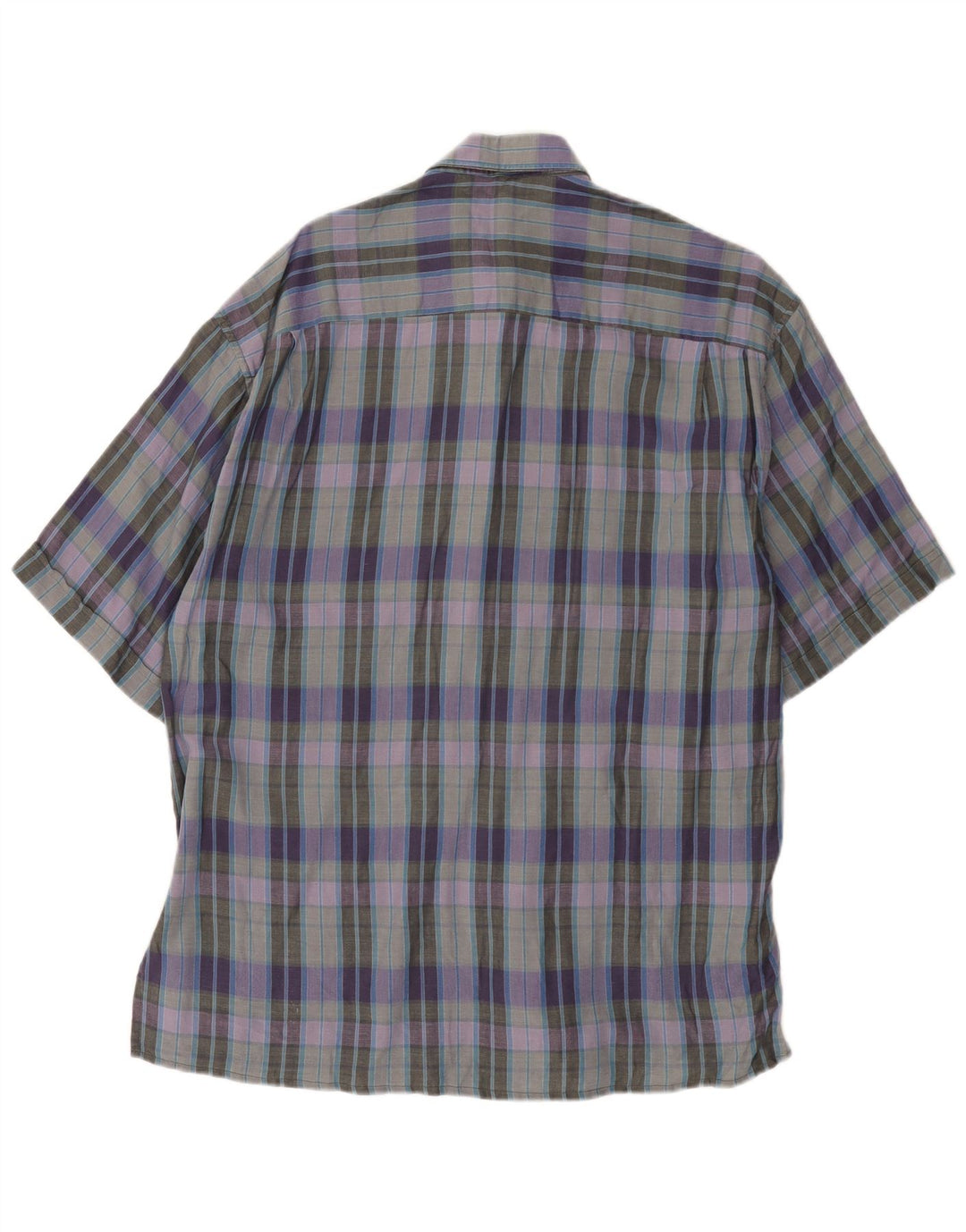 Camisa masculina de manga curta Ungaro tamanho 16 41 linho xadrez roxo grande