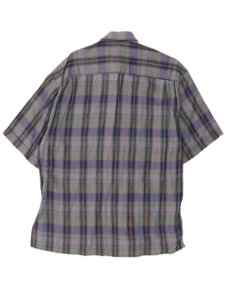 Camisa masculina de manga curta Ungaro tamanho 16 41 linho xadrez roxo grande