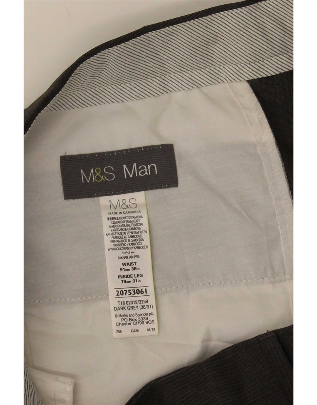 Calça masculina Marks & Spencer Pegged Suit W36 L31 cinza poliéster