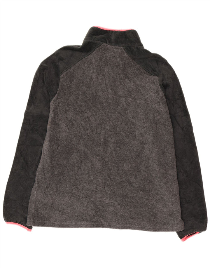 Suéter feminino de lã com gola redonda Columbia UK 14 bloco colorido cinza médio