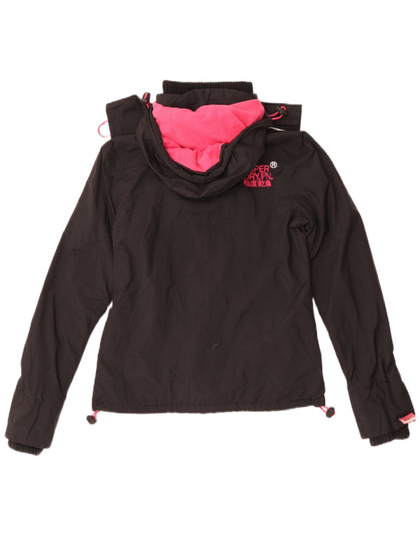 Jaqueta corta-vento feminina Superdry com capuz UK 4 XS preto nylon