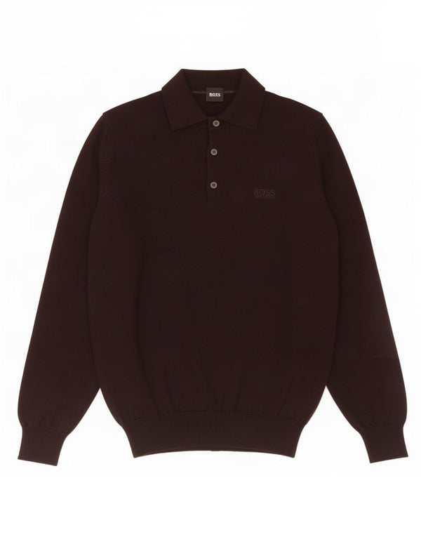Suéter masculino Hugo Boss com gola polo e lã virgem marrom pequena