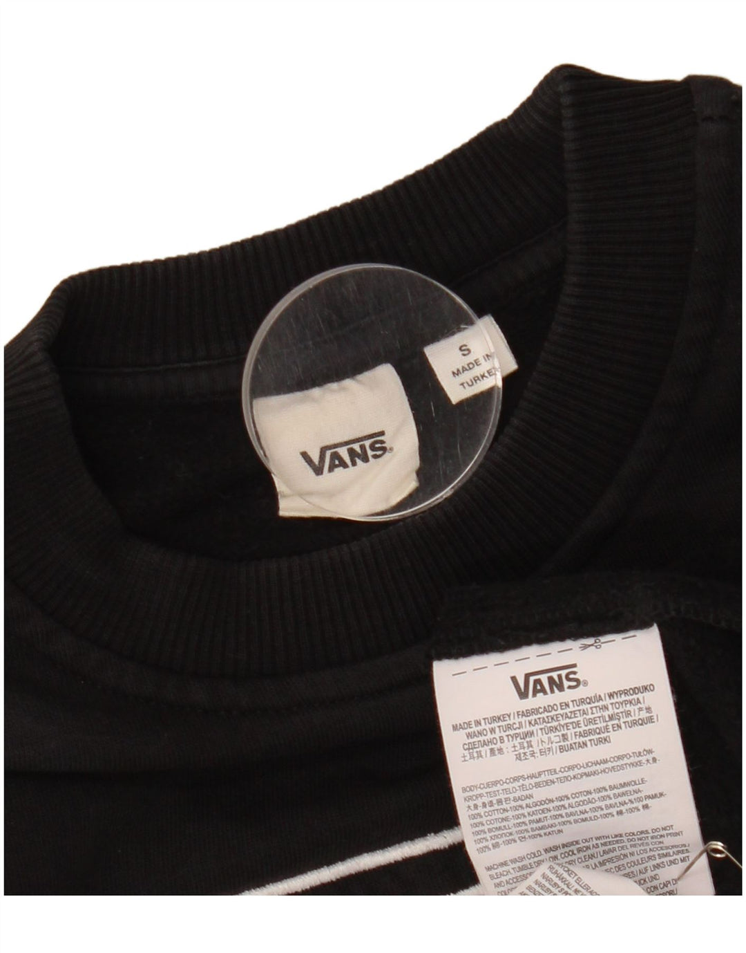 VANS Womens Oversized Crop Sweatshirt Jumper UK 10 Pequeno Preto Geométrico