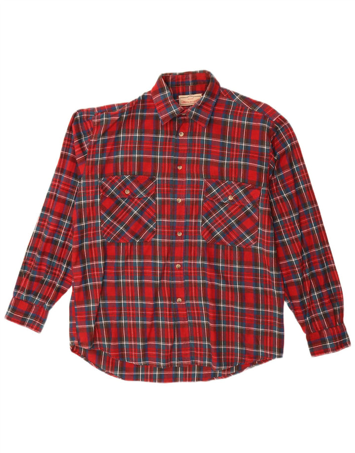 Camisa masculina de flanela NORTONS de algodão xadrez vermelho médio