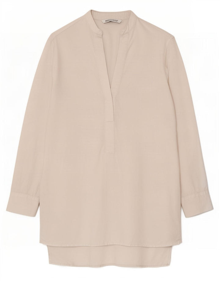 Vestido feminino Zara manga comprida oversized shift UK 10 pequeno branco