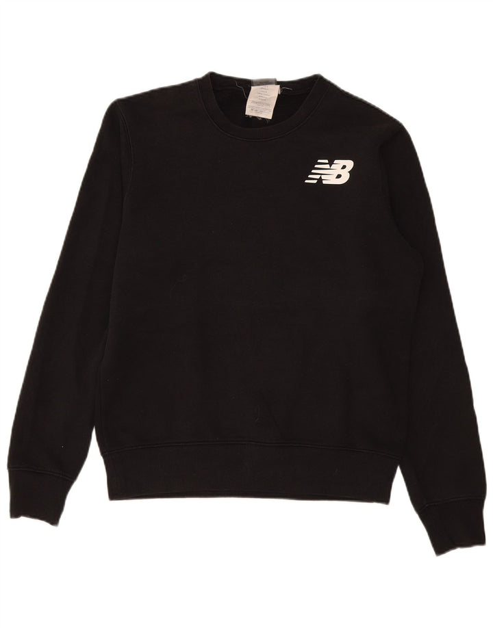 New Balance Mens Graphic Moletom Jumper Pequeno Algodão Preto