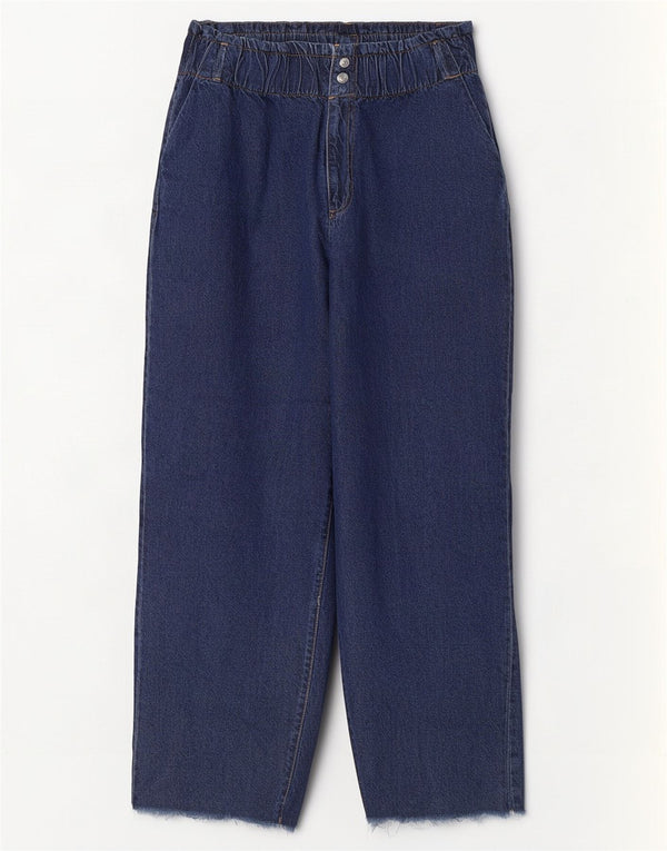 Zara Jeans feminino cintura alta solto EU 40 médio W30 L28 algodão azul marinho