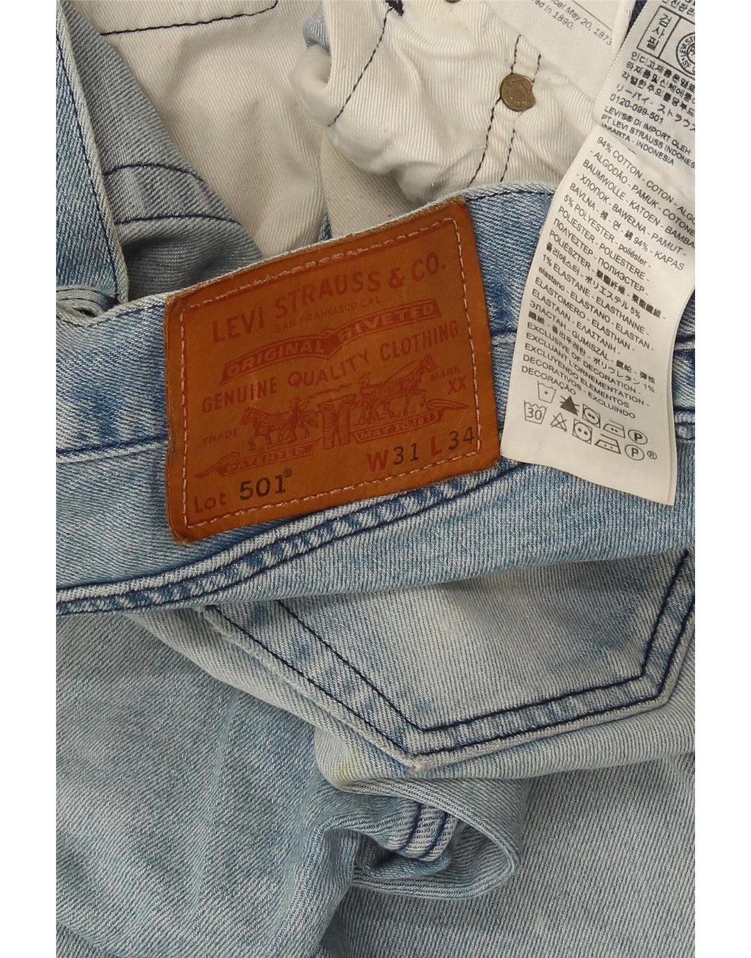 Calça Jeans Levis Masculina 501 Distressed Straight W31 L34 Azul Algodão
