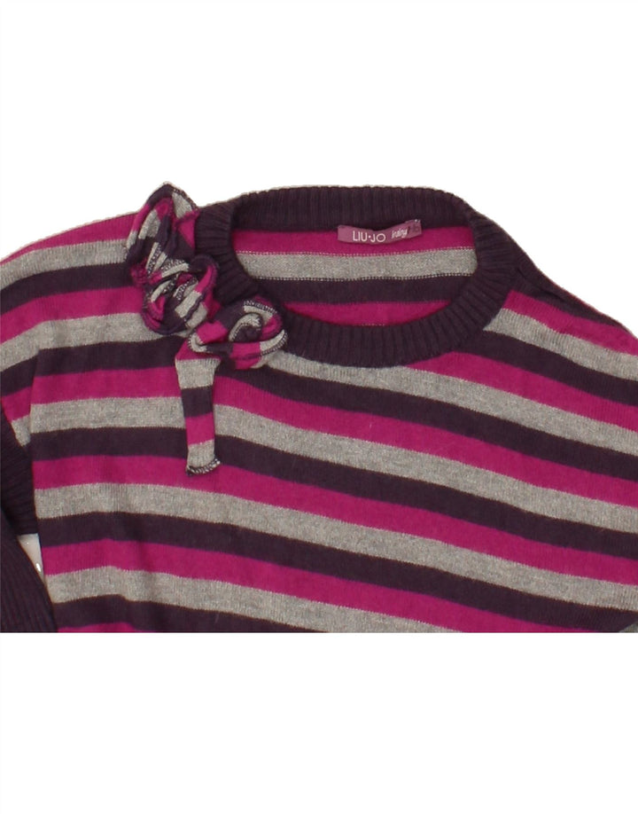 LIU JO Girls Boat Neck Jumper Sweater 4-5 Years Purple Striped Viscose Vintage Liu Jo and Second-Hand Liu Jo from Messina Hembry 