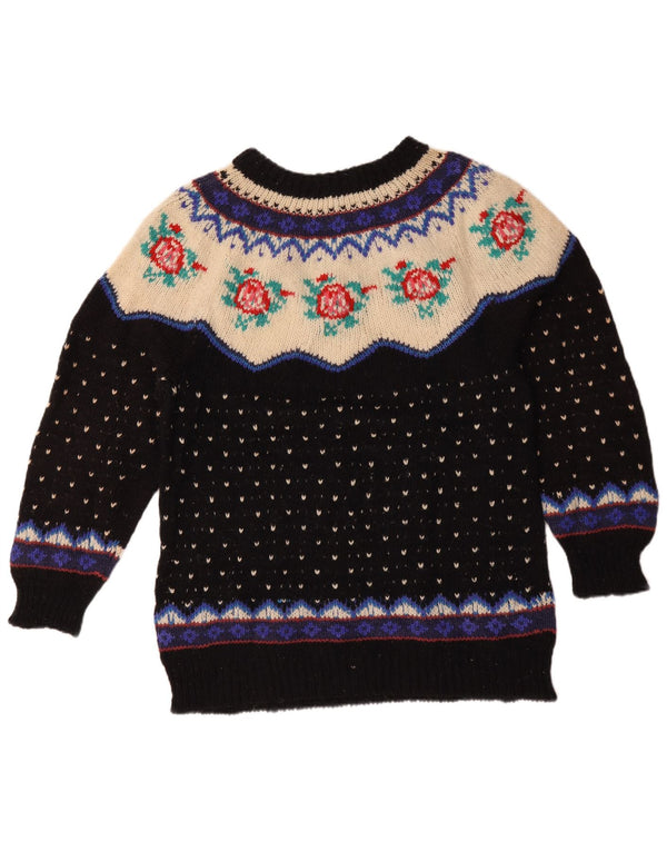 Vintage Womens Boat Neck Jumper Sweater UK 20 2XL Black Fair Isle