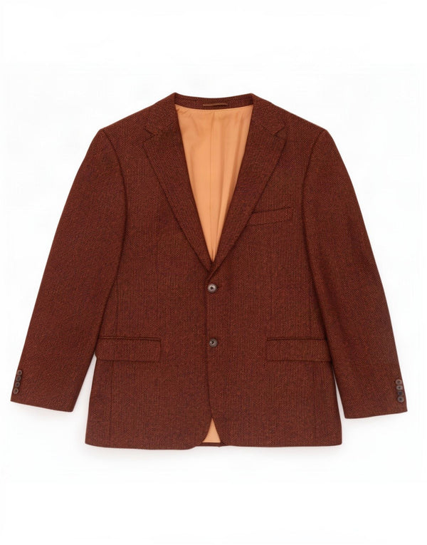 Jaqueta Blazer Masculina Hugo Boss com 2 Botões EU 56 3XL Marrom Espinha de Peixe