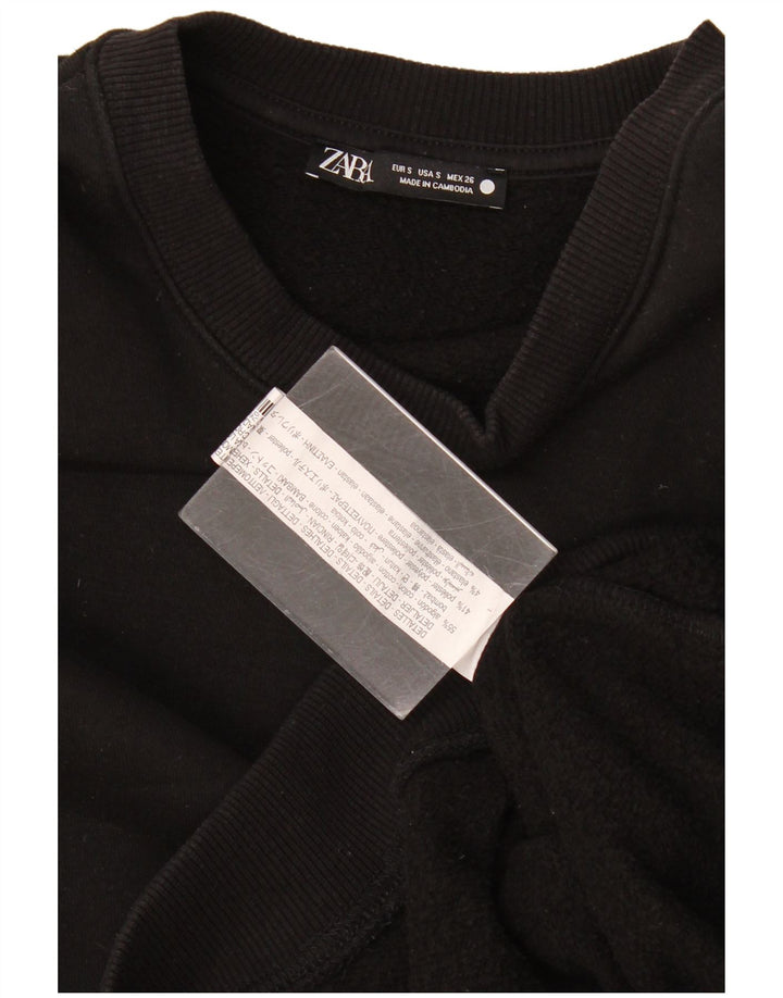 Zara Womens Crop Oversized Moletom Jumper Reino Unido 10 Pequeno Algodão Preto