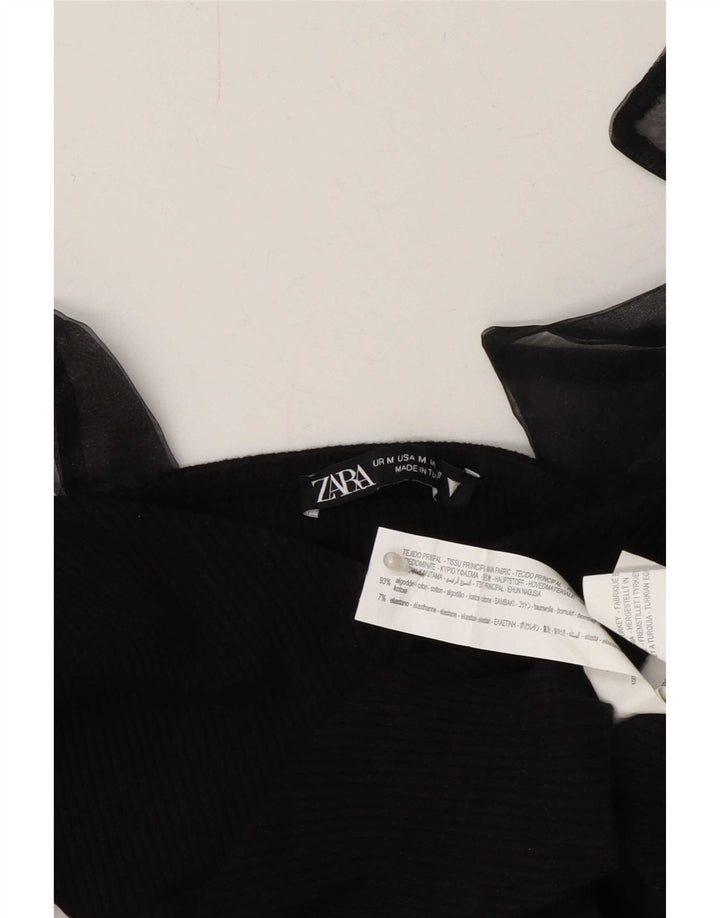 Zara Womens Crop Cami Top UK 12 Médio Algodão Preto
