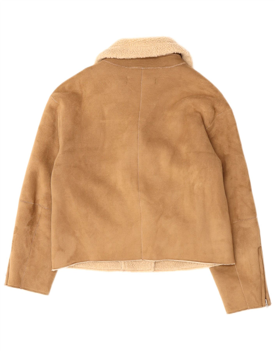 Jaqueta Zara Feminina Sherpa Faux Suede Biker Reino Unido 10 Pequeno Poliéster Bege