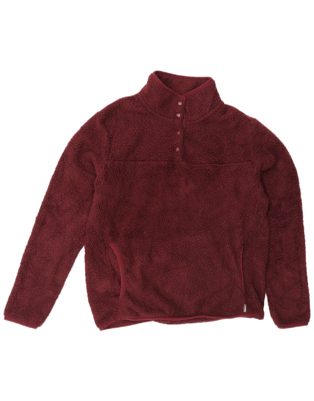 Eddie Bauer Suéter feminino de lã com gola redonda e botão Reino Unido 14 Médio Borgonha