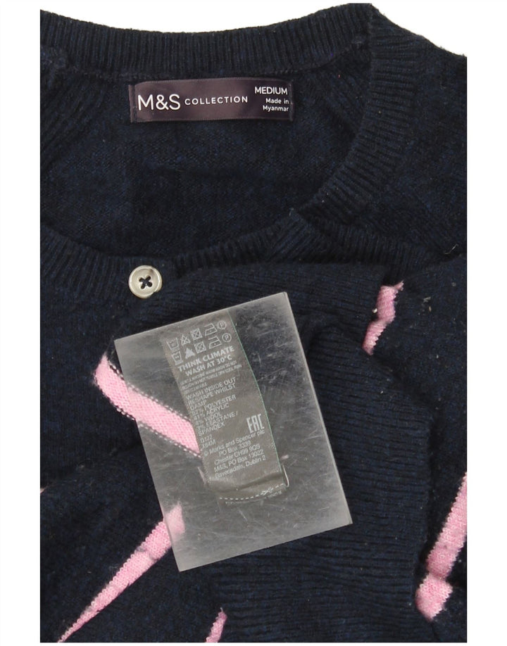 Suéter feminino MARKS & SPENCER com gola redonda e botão Reino Unido 14 médio azul marinho