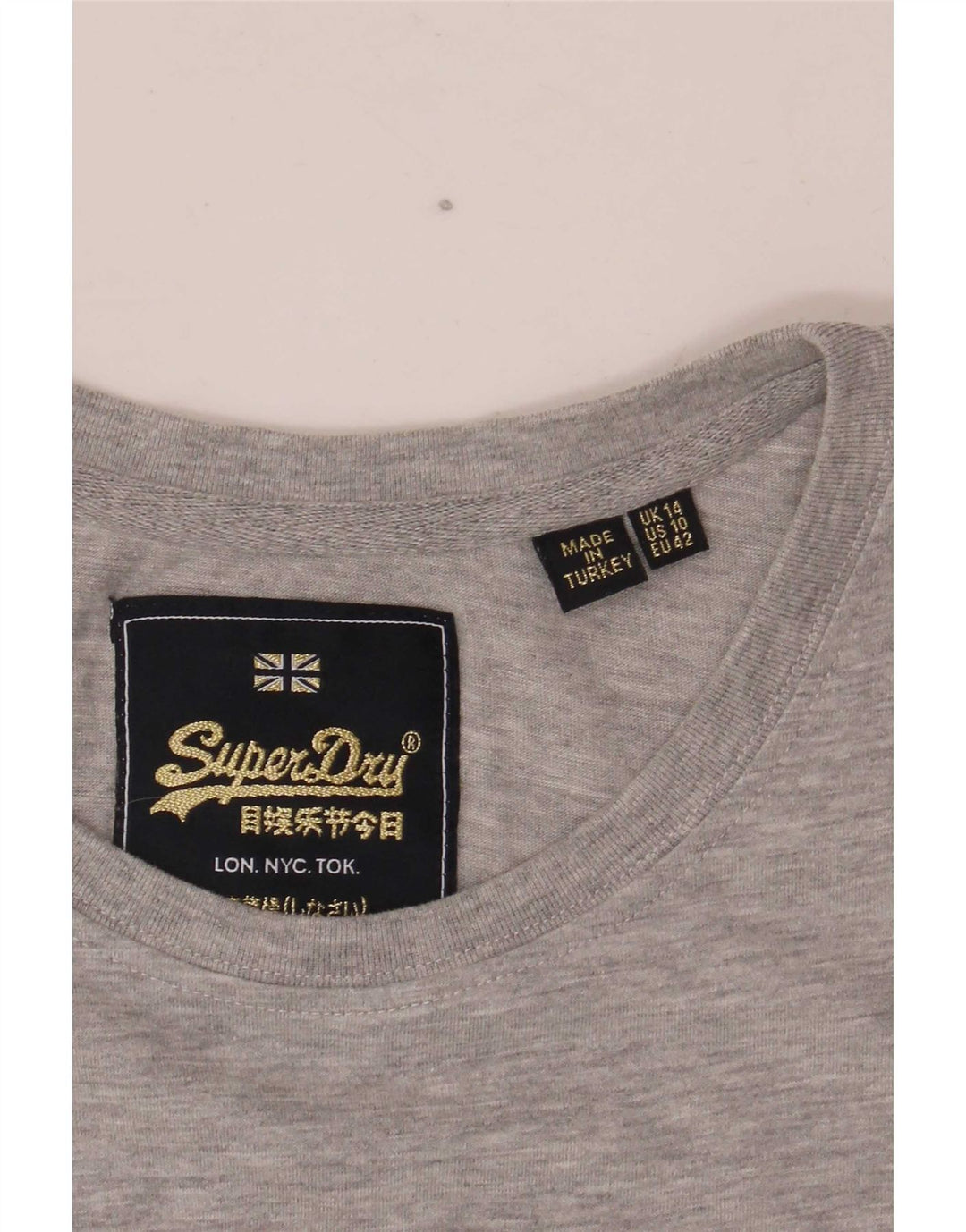 Camiseta gráfica feminina Superdry UK 14 grande cinza