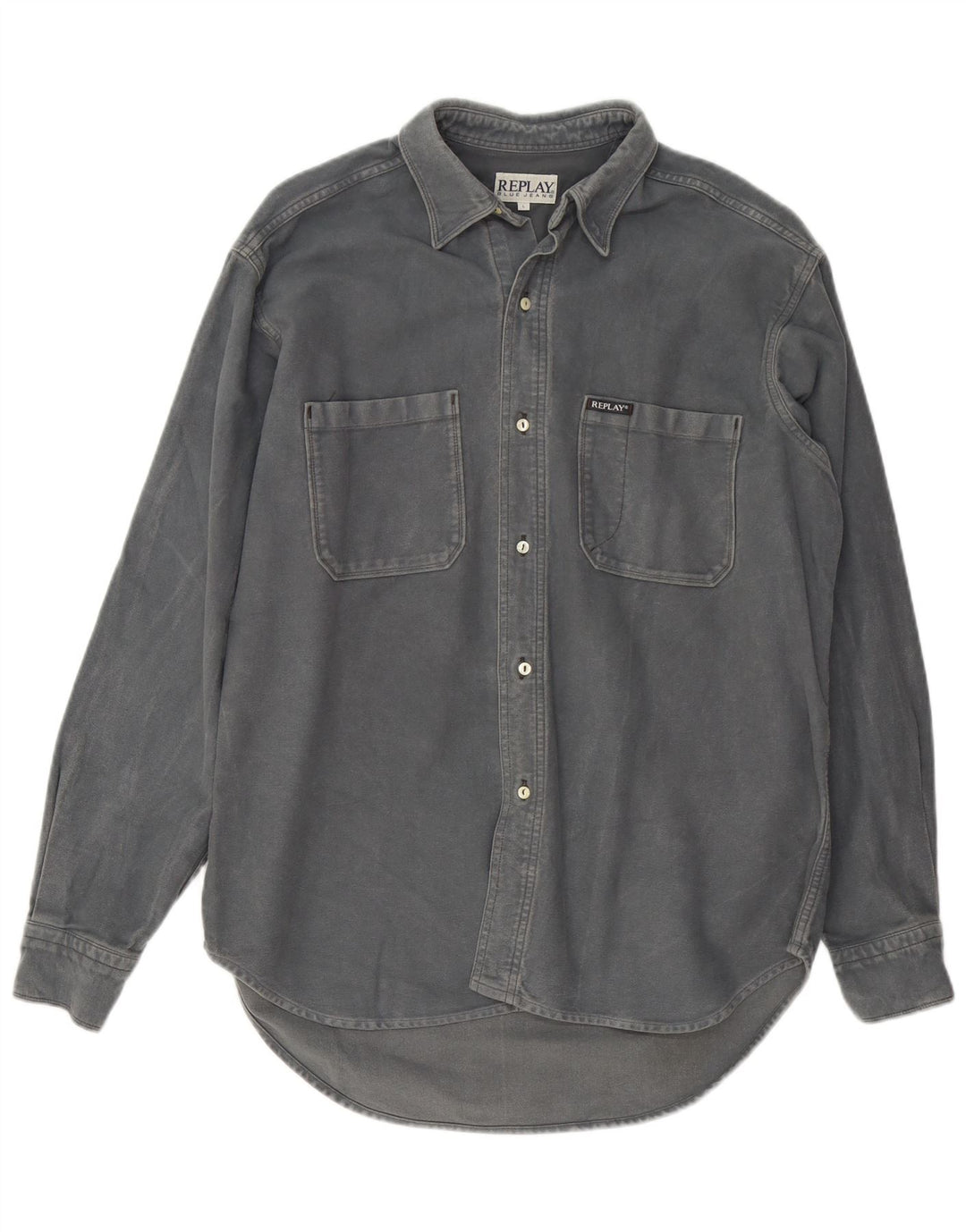 Camisa jeans masculina Replay grande algodão cinza